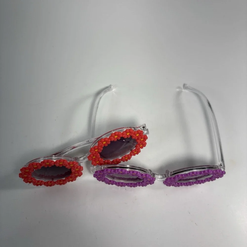 Toddler Daisy Shape Round Sunglasses Set Of 2 Purple Red Retro 60s Boho